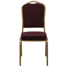 Load image into Gallery viewer, Crown Back Stacking Banquet Chair in Burgundy Patterned Fabric - Gold Frame