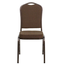 Load image into Gallery viewer, Crown Back Stacking Banquet Chair in Brown Patterned Fabric - Copper Vein Frame