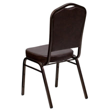 Load image into Gallery viewer, Crown Back Stacking Banquet Chair in Brown Vinyl - Copper Vein Frame