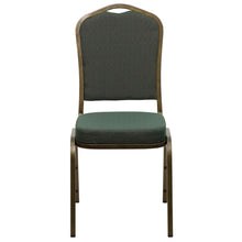 Load image into Gallery viewer, Crown Back Stacking Banquet Chair in Green Patterned Fabric - Gold Vein Frame