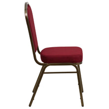 Load image into Gallery viewer, Crown Back Stacking Banquet Chair in Burgundy Fabric - Gold Vein Frame