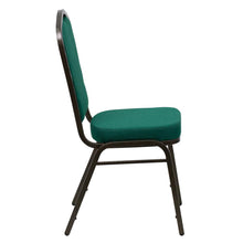 Load image into Gallery viewer, Crown Back Stacking Banquet Chair in Green Fabric - Gold Vein Frame