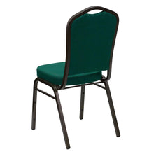 Load image into Gallery viewer, Crown Back Stacking Banquet Chair in Green Fabric - Gold Vein Frame
