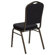 Load image into Gallery viewer, Crown Back Stacking Banquet Chair in Black Patterned Fabric - Gold Vein Frame