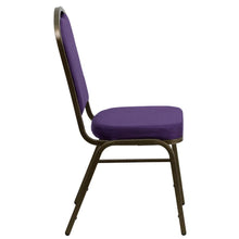 Load image into Gallery viewer, Crown Back Stacking Banquet Chair in Purple Fabric - Gold Vein Frame