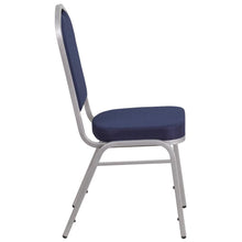 Load image into Gallery viewer, Crown Back Stacking Banquet Chair in Navy Fabric - Silver Frame