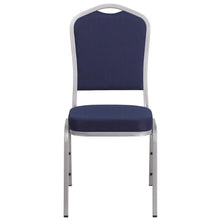 Load image into Gallery viewer, Crown Back Stacking Banquet Chair in Navy Fabric - Silver Frame