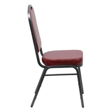 Load image into Gallery viewer, Crown Back Stacking Banquet Chair in Burgundy Vinyl - Silver Vein Frame