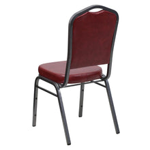 Load image into Gallery viewer, Crown Back Stacking Banquet Chair in Burgundy Vinyl - Silver Vein Frame