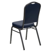 Load image into Gallery viewer, Crown Back Stacking Banquet Chair in Navy Vinyl - Silver Vein Frame