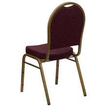 Load image into Gallery viewer, Dome Back Stacking Banquet Chair in Burgundy Patterned Fabric - Gold Frame