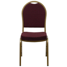 Load image into Gallery viewer, Dome Back Stacking Banquet Chair in Burgundy Patterned Fabric - Gold Frame