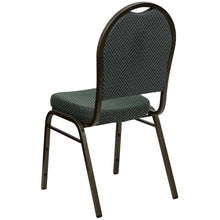 Load image into Gallery viewer, Dome Back Stacking Banquet Chair in Green Patterned Fabric - Gold Vein Frame