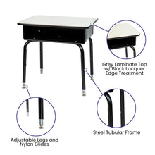 Load image into Gallery viewer, Student Desk with Open Front Metal Book Box - Gray