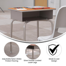 Load image into Gallery viewer, Student Desk with Open Front Metal Book Box - Walnut/Silver