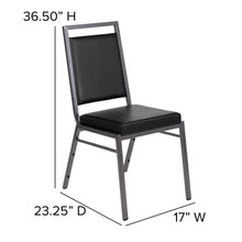 Load image into Gallery viewer, Square Back Stacking Banquet Chair in Black Vinyl with Silvervein Frame