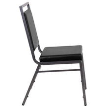 Load image into Gallery viewer, Square Back Stacking Banquet Chair in Black Vinyl with Silvervein Frame