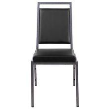 Load image into Gallery viewer, Square Back Stacking Banquet Chair in Black Vinyl with Silvervein Frame