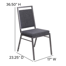 Load image into Gallery viewer, Square Back Stacking Banquet Chair in Dark Gray Fabric with Silvervein Frame