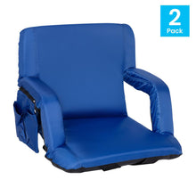Load image into Gallery viewer, Set of 2 Blue Portable Lightweight Stadium Chairs with Armrests