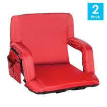 Load image into Gallery viewer, Set of 2 Red Portable Lightweight Stadium Chairs with Armrests