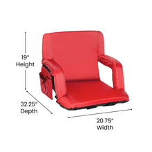 Load image into Gallery viewer, Red Portable Lightweight Stadium Chair with Armrests, Padded Back