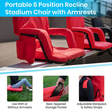 Load image into Gallery viewer, Red Portable Lightweight Stadium Chair with Armrests, Padded Back
