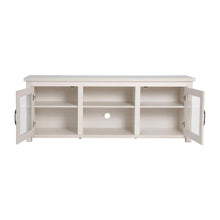 Load image into Gallery viewer, Classic TV Stand up to 80" TVs - White Wash Finish with Full Glass Doors