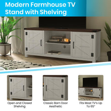 Load image into Gallery viewer, Farmhouse Barn Door TV Stand in White for TV's up to 65 ines - 59
