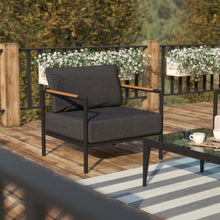 Load image into Gallery viewer, Patio Chair with Cushions - Aluminum Framed Chair, Black with Charcoal Cushions