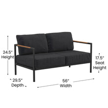 Load image into Gallery viewer, Patio Loveseat with Cushions with Teak Accent Arms, Black-Charcoal Cushions