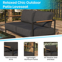Load image into Gallery viewer, Patio Loveseat with Cushions with Teak Accent Arms, Black-Charcoal Cushions
