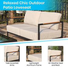 Load image into Gallery viewer, Patio Loveseat with Cushions with Teak Accent Arms, Black with Beige Cushions