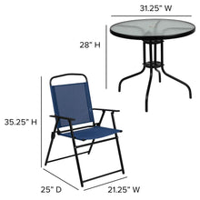 Load image into Gallery viewer, 6 Piece Navy Patio Garden Set with Umbrella Table and Set of 4 Folding Chairs