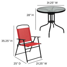 Load image into Gallery viewer, 6 Piece Red Patio Garden Set with Umbrella Table and Set of 4 Folding Chairs