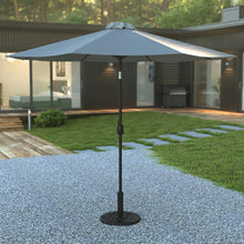 Load image into Gallery viewer, Gray 9 FT Round Umbrella with Crank and Tilt Function and Standing Umbrella Base