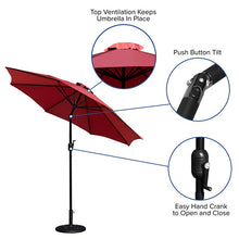 Load image into Gallery viewer, Red 9 FT Round Umbrella with Crank and Tilt Function and Standing Umbrella Base