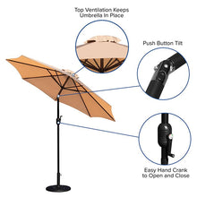 Load image into Gallery viewer, Tan 9 FT Round Umbrella with Crank and Tilt Function and Standing Umbrella Base