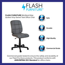 Load image into Gallery viewer, Mid-Back Gray Quilted Vinyl Swivel Task Office Chair