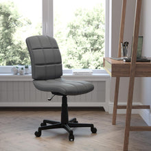 Load image into Gallery viewer, Mid-Back Gray Quilted Vinyl Swivel Task Office Chair