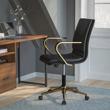 Load image into Gallery viewer, Mid-Back Designer Executive Office Chair with Brushed Gold Base and Arms, Black