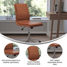 Load image into Gallery viewer, Mid-Back Armless Swivel Task Office Chair with Adjustable Chrome Base, Cognac