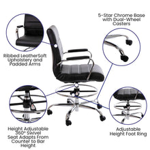 Load image into Gallery viewer, Mid-Back Black Drafting Chair with Adjustable Foot Ring and Chrome Base