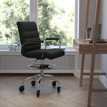 Load image into Gallery viewer, Mid-Back Black Drafting Chair with Adjustable Foot Ring, Chrome Base,