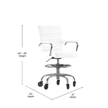 Load image into Gallery viewer, Mid-Back White Drafting Chair with Adjustable Foot Ring, Chrome Base,
