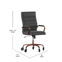 Load image into Gallery viewer, High Back Black Executive Swivel Office Chair with Rose Gold Frame, Arms,