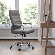 Load image into Gallery viewer, High Back Gray Executive Swivel Office Chair with Chrome Frame and Arms