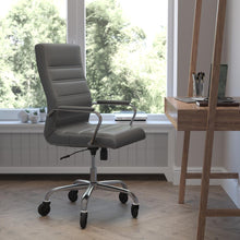 Load image into Gallery viewer, High Back Gray Executive Swivel Office Chair with Chrome Frame, Arms,
