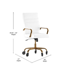 Load image into Gallery viewer, High Back White Executive Swivel Office Chair with Gold Frame, Arms,