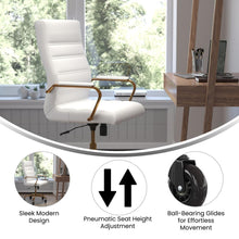 Load image into Gallery viewer, High Back White Executive Swivel Office Chair with Gold Frame, Arms,